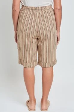 Women's Elastic Waist Bermuda With Big Patch Pockets -Wana Fashion Shop WM1088LN ST015 5