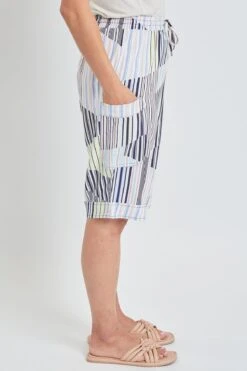 Women's Elastic Waist Bermuda With Patch Pockets -Wana Fashion Shop WM1088R1 ST018 4