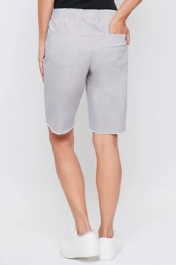 Women's Elastic Waist Bermuda With Fray Hem -Wana Fashion Shop WM108921 SILVA 4 d81b1008 0410 4e39 9b34 6e9e6d7202ef