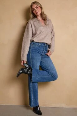 Women's Studded Wide Leg Jeans 15 Women's Studded Wide Leg Jeans -Wana Fashion Shop WP002050 08M TAYLOR LS1