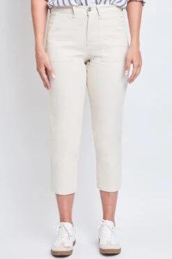 Women's High Rise Cropped Elastic Waistband Tummy Control Pant -Wana Fashion Shop WP008721 ECRU 1