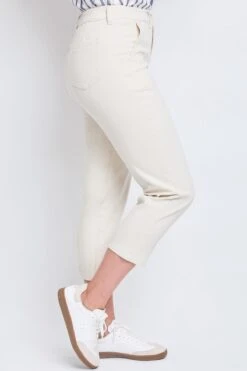 Women's High Rise Cropped Elastic Waistband Tummy Control Pant -Wana Fashion Shop WP008721 ECRU 3