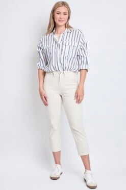 Women's High Rise Cropped Elastic Waistband Tummy Control Pant -Wana Fashion Shop WP008721 ECRU 5