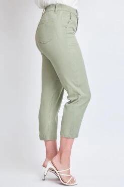 Women's High Rise Cropped Elastic Waistband Tummy Control Pant -Wana Fashion Shop WP008721 GRNTE 3