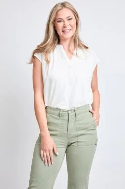 Women's High Rise Cropped Elastic Waistband Tummy Control Pant -Wana Fashion Shop WP008721 GRNTE 7