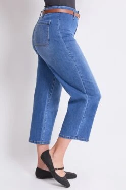 Women's High Rise Crop Belted Wide Leg Jeans -Wana Fashion Shop WP020550 36M 2