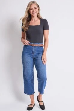 Women's High Rise Crop Belted Wide Leg Jeans -Wana Fashion Shop WP020550 36M 5