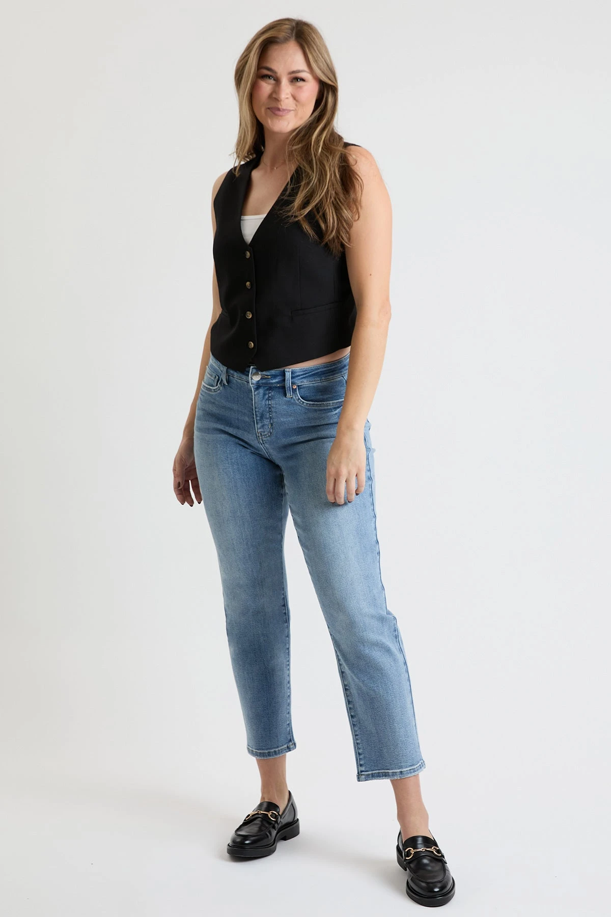 Women's Premium Stretch Cropped Slim Straight Jeans 3 Women's Premium Stretch Cropped Slim Straight Jeans