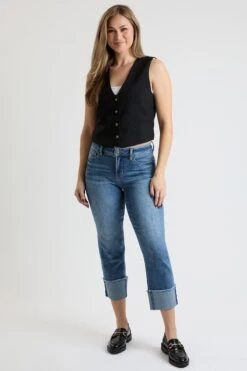 Women's Premium Stretch Cropped Mega Cuff Jeans -Wana Fashion Shop WP036260 108M 6