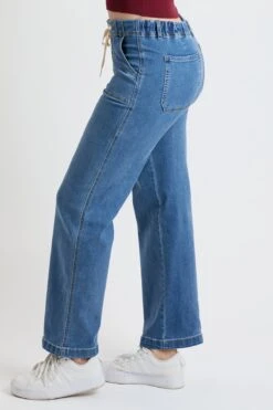Women's Mid Rise Tie Front Wide Leg Jeans -Wana Fashion Shop WP046950 36M 2