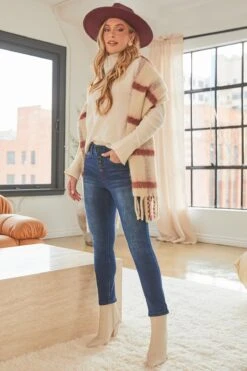 Women's Vintage High Rise Button Fly Skinny Ankle Jeans 35 Women's Vintage High Rise Button Fly Skinny Ankle Jeans -Wana Fashion Shop WP102170N S08 LS2