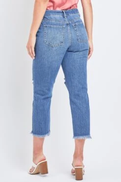 Women's Comfort Waist High Rise Straight Mom Fit Jeans With Destructed Hem -Wana Fashion Shop WP109276 1719N 4 2affd247 3640 4b99 9896 587faa0c15a1