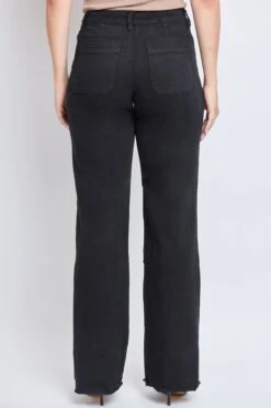 Women's High Rise Snip To Fit Wide Leg Pant 35 Women's High Rise Snip To Fit Wide Leg Pant -Wana Fashion Shop WP121471 BLACK 2