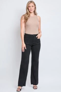 Women's High Rise Snip To Fit Wide Leg Pant 37 Women's High Rise Snip To Fit Wide Leg Pant -Wana Fashion Shop WP121471 BLACK 5