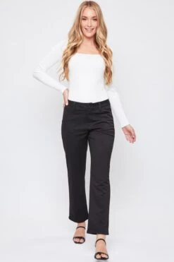 Women's Sueded Twill Comfort Stretch Straight Leg Pant 37 Women's Sueded Twill Comfort Stretch Straight Leg Pant -Wana Fashion Shop WP128488 BLACK 1