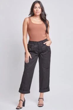 Women's Wide Cargo Pants With Roll Tab Hem
