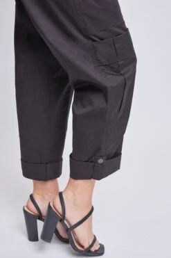 Women's Wide Cargo Pants With Roll Tab Hem -Wana Fashion Shop WP1364P1 BLACK 4
