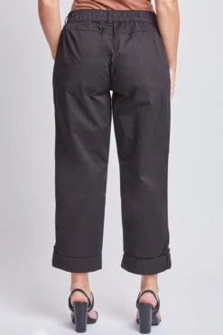 Women's Wide Cargo Pants With Roll Tab Hem -Wana Fashion Shop WP1364P1 BLACK 6