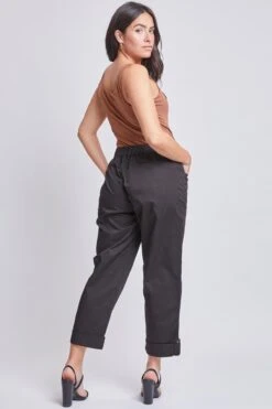 Women's Wide Cargo Pants With Roll Tab Hem -Wana Fashion Shop WP1364P1 BLACK 7