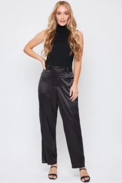 Women's Satin Comfort Stretch Office Pants -Wana Fashion Shop WP137230 BLACK 1