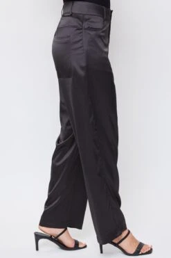 Women's Satin Comfort Stretch Office Pants -Wana Fashion Shop WP137230 BLACK 2