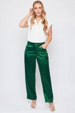 Women's Satin Comfort Stretch Office Pants -Wana Fashion Shop WP137230 EMER 1