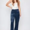 Women's Satin Comfort Stretch Office Pants -Wana Fashion Shop WP137230 NAVY 1