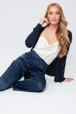 Women's Satin Comfort Stretch Office Pants -Wana Fashion Shop WP137230 NAVY 4 WIDE ECOMM