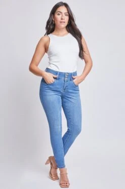 Women's Essential 3 Button High Rise Skinny Jean With Functional Front Pockets -Wana Fashion Shop WP60740 M02 1