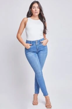 Women's Essential 3 Button High Rise Skinny Jean With Functional Front Pockets -Wana Fashion Shop WP60740 M02 4