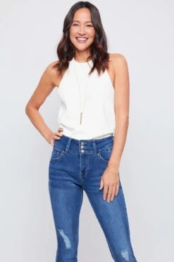 Women's Essential 3 Button High Rise Skinny Jean With Functional Front Pockets -Wana Fashion Shop WP60740 N1862 2