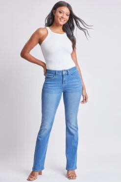 Women's Sustainable High Rise Flap Pocket Bootcut Jeans -Wana Fashion Shop WP60853 M08 1