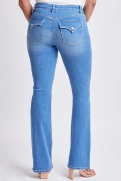 Women's Sustainable High Rise Flap Pocket Bootcut Jeans -Wana Fashion Shop WP60853 M08 4
