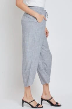 Women's Linen Elastic Waist With Tulip Hem Pant -Wana Fashion Shop WP694LN GYCDY 1