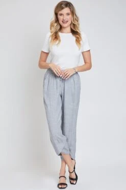 Women's Linen Elastic Waist With Tulip Hem Pant