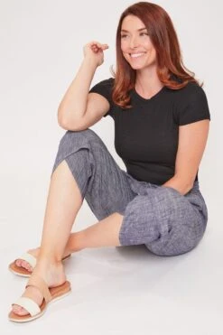 Women's Linen Elastic Waist With Tulip Hem Pant -Wana Fashion Shop WP694LN NACDY 2