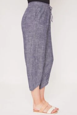 Women's Linen Elastic Waist With Tulip Hem Pant -Wana Fashion Shop WP694LN NACDY 4