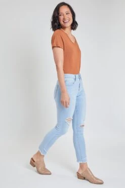 Women's High Rise Skinny Ankle Jean With Double Frayed Hem Sustainable -Wana Fashion Shop WP86051N L2561 2