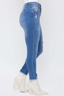 Women's WannaBettaButt 2-Button Fray Hem Ankle Jean -Wana Fashion Shop WP87419 N2569 4