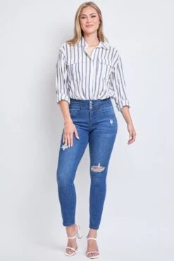 Women's High Rise 3 Button Stacked Waistband Skinny Sustainable Jean -Wana Fashion Shop WP87551N N2562 5