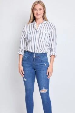 Women's High Rise 3 Button Stacked Waistband Skinny Sustainable Jean -Wana Fashion Shop WP87551N N2562 6