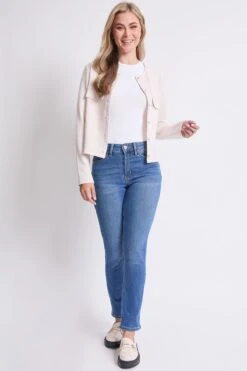 Women's High Rise Vintage Wash Straight Cuff Jean -Wana Fashion Shop WP88370N M08 5