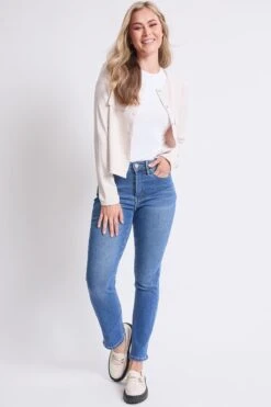 Women's High Rise Vintage Wash Straight Cuff Jean -Wana Fashion Shop WP88370N M08 6