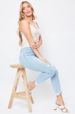 Women's Vintage High Rise Frayed Hem Ankle Jean -Wana Fashion Shop WP88970N 2699L 5