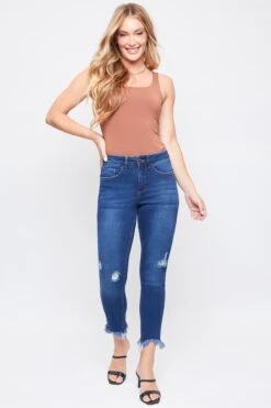 Women's Vintage High Rise Frayed Hem Ankle Jean -Wana Fashion Shop WP88970N S2699 1