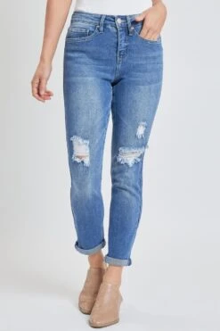 Women's Vintage High Rise Rolled-Cuff Straight Jeans -Wana Fashion Shop WP89070N 2565M 1