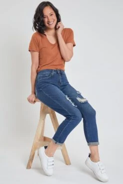 Women's Vintage High Rise Rolled-Cuff Straight Jeans -Wana Fashion Shop WP89070N T2565 3