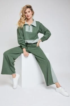 Women's Pull On Wide Leg Pant With Raw Edge Hem -Wana Fashion Shop WP896RT PESTO 5