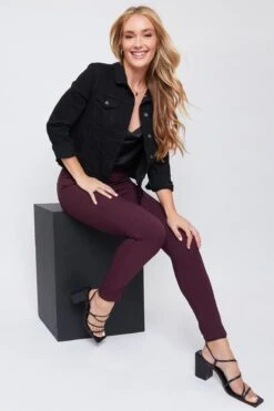 Women's Hyperstretch Mid Rise Jegging, Plum -Wana Fashion Shop WP90931 PLUM 6