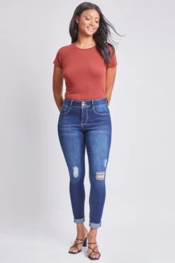 Women's Tummy Control 2 Button Rolled Cuff Jean -Wana Fashion Shop WP938141 S1863 5